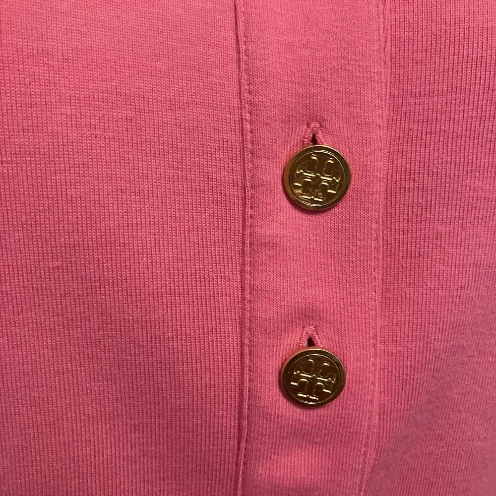 TORY BURCH Hot Pink Polo Shirt Top‎ Gold Buttons Size Small Women's